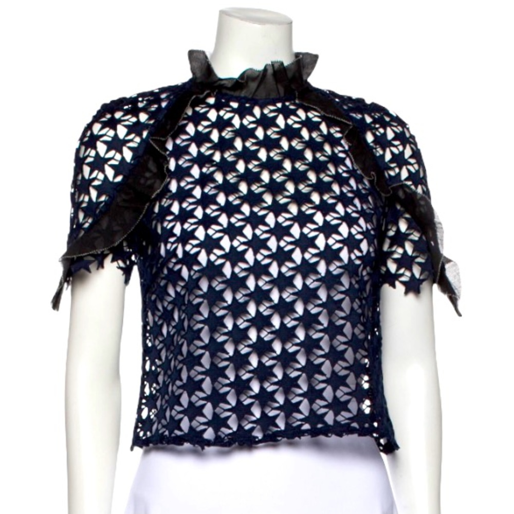 Self-Portrait Navy & Black Lace Star Ruffle Top 4